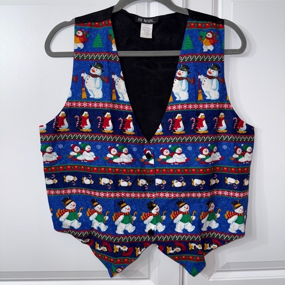 Vintage 90s Frosty Snowman Christmas Penguin Vest Size Large Women’s